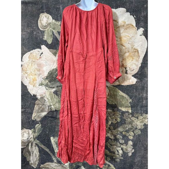 NWT Free People Pink Red Chimes Southwest Lace Maxi Dress Sz Small - Picture 8 of 9
